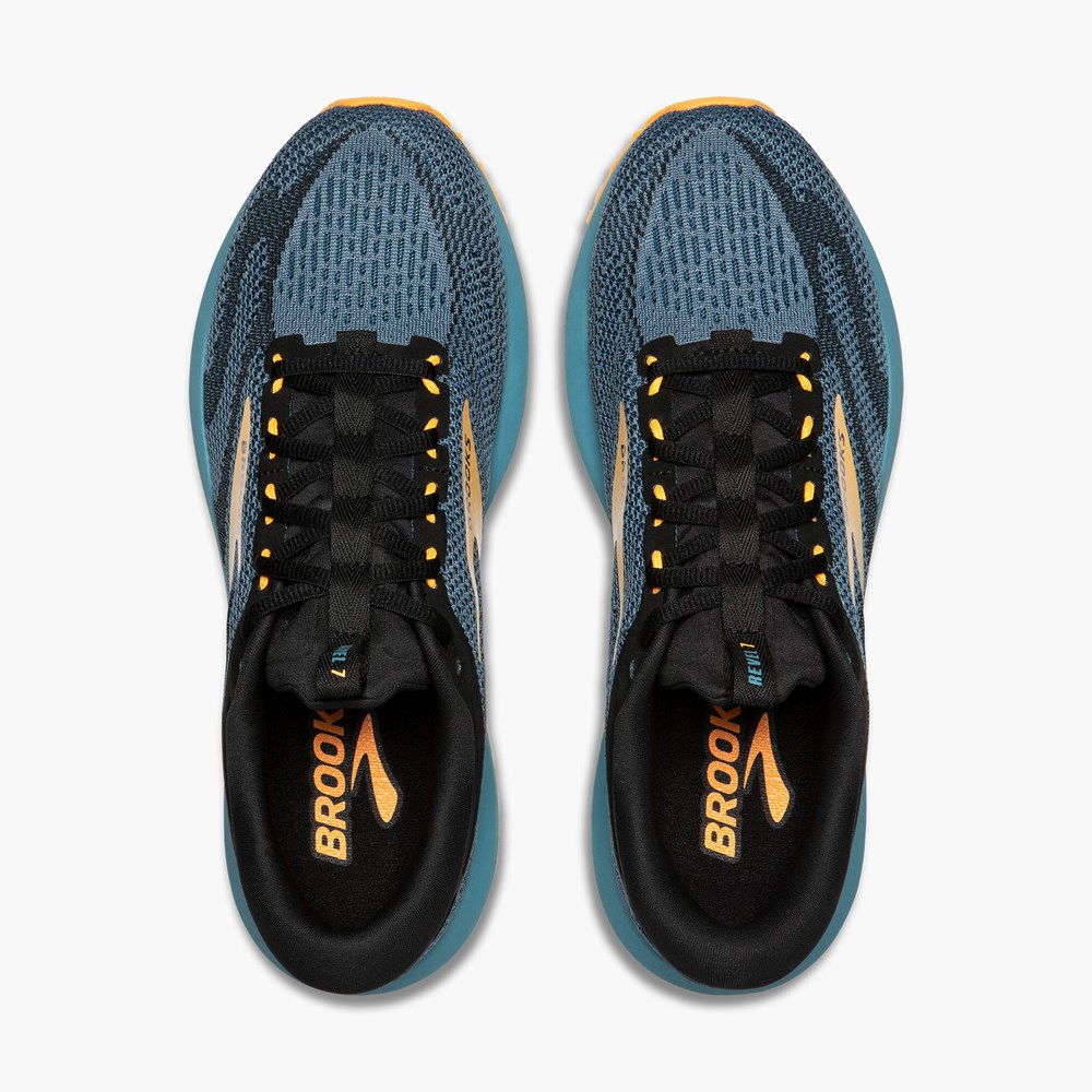 Chaussures Running Route Brooks Revel 7 Bleu Noir Orange Homme | WHG-9712438